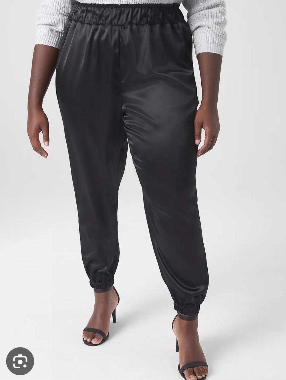 Lane Bryant Black Satin Jogger Pants Ruffle Waist 16 Office Women